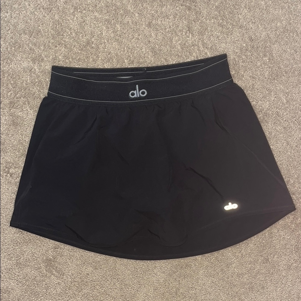 ALO Yoga Black Skater Circle Skirt with Logo Waistband